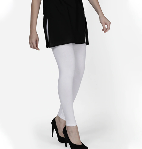 Women White Solid Ankle-Length Leggings